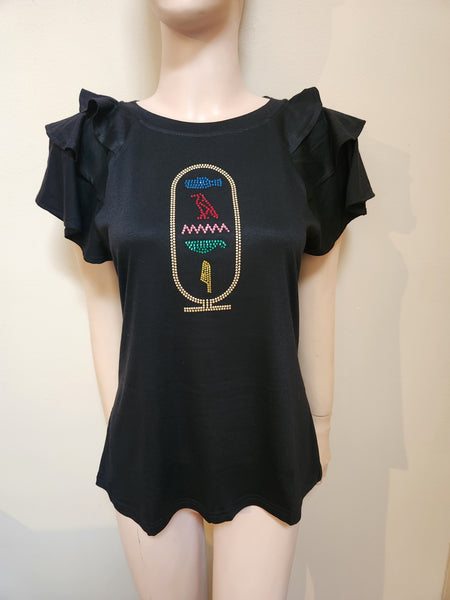 ITEM # 500 BLACK SHORT SLEEVE TEE WITH CARTOUCHE DESIGN