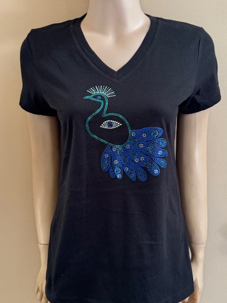 ITEM # 505 BLACK SHORT SLEEVE TEE WITH PEACOCK DESIGN
