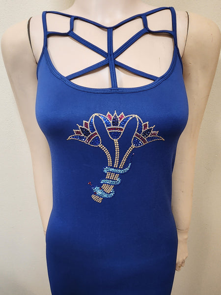 ITEM # 030 BLUE CAMI WITH LOTUS FLOWER AND SNAKE DESIGN