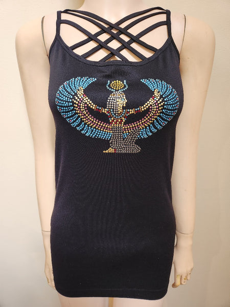 ITEM # 027 BLACK STRAPPY CAMI WITH GODDESS ISIS DESIGN