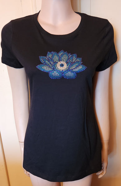 ITEM # 100 BLACK SHORT SLEEVE TEE WITH LOTUS FLOWER & MINI EYE