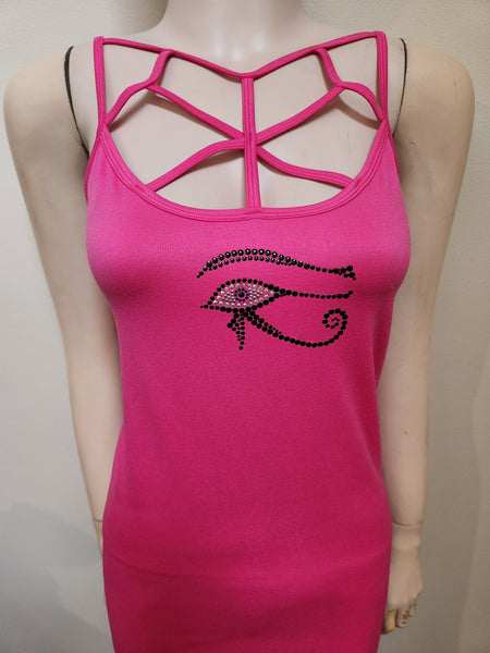 ITEM # 029 PINK STRAPPY CAMI WITH BLACK EYE OF HORUS DESIGN