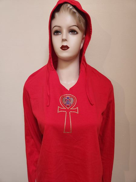 ITEM # 203 -RED HOODED TEE WITH ANKH DESIGN