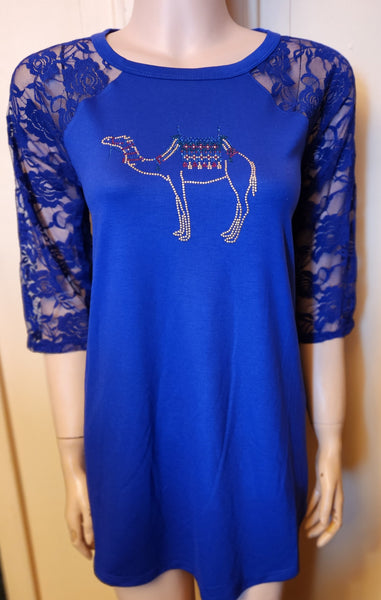 ITEM # 006 ROYAL BLUE TUNIC STYLE TOP WITH CAMEL DESIGN