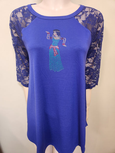 ITEM # 201 ROYAL BLUE TUNIC STYLE TOP WITH "GAMEELA" PHARONIC DANCER