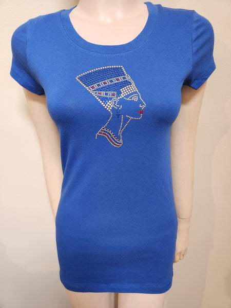 ITEM # 403 ROYAL BLUE CAP SLEEVE TEE WITH QUEEN NEFERTITI DESIGN