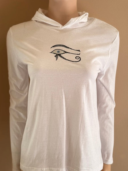 SUMMER SALE!! ITEM # 1004 - WHITE LONG SLEEVE TEE WITH HOOD